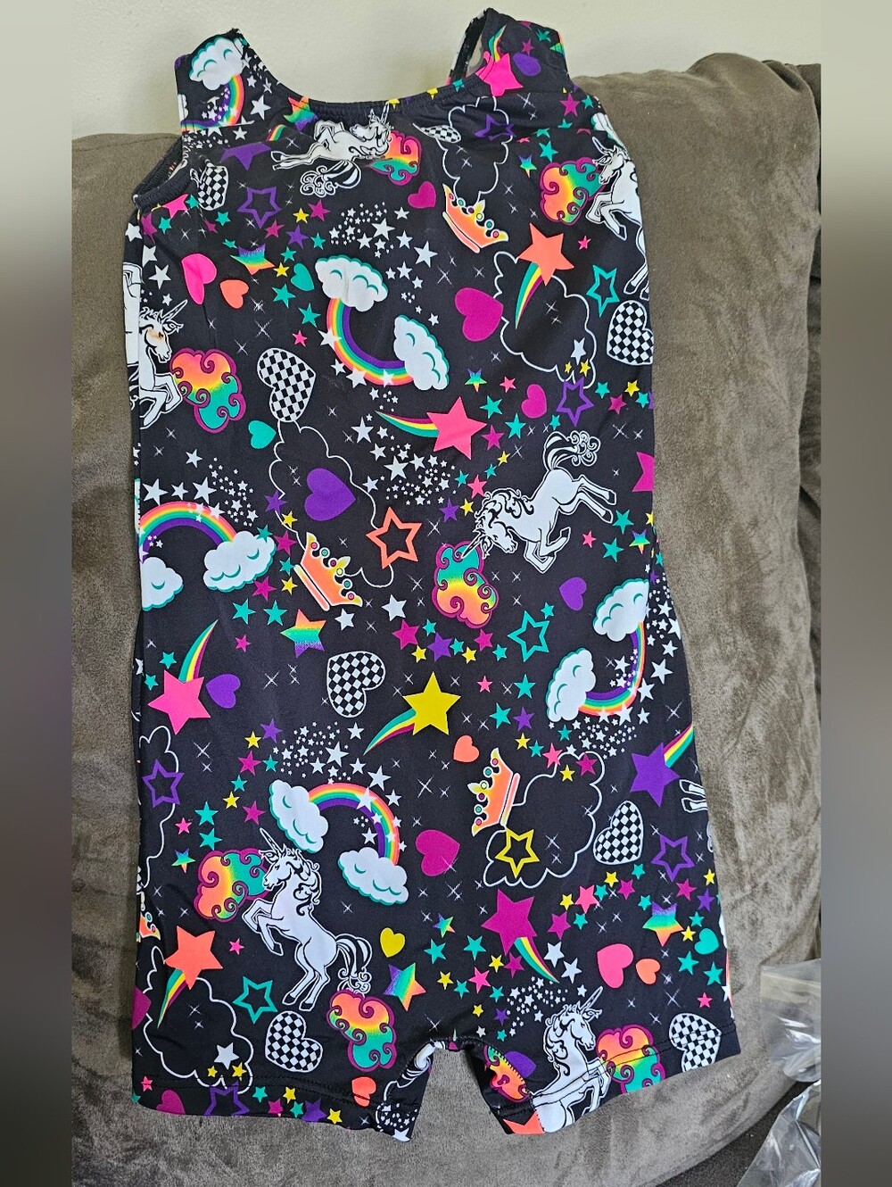 Kids Black Unicorn Rainbow Stars Romper